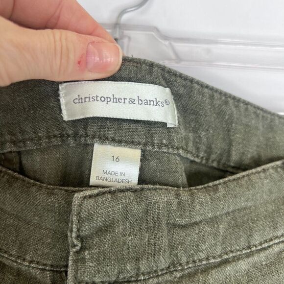 Christopher & Banks Army Green Linen Blend Cropped Casual Pants Size 16 - Picture 7 of 10